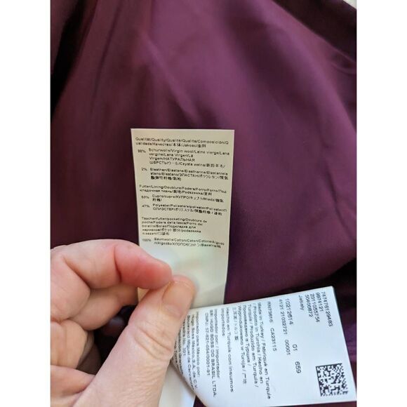 Hugo Boss eggplant purple wool button up jacket nwot sz 14 mandarin collar - Picture 7 of 8
